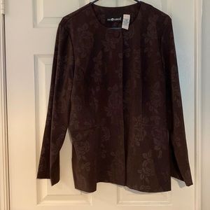 Sag Harbor Chocolate Brown Suede and Damask/Jacquard Pant Suit size 14